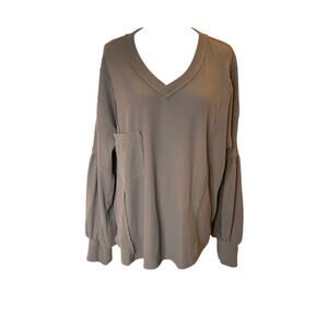 BTFBM brown v-neck oversized Lagenlook top Large loungewear comfy casual